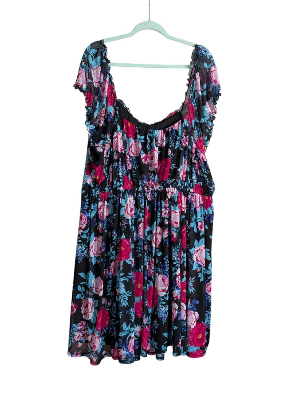 Torrid Size 4 Black Floral Mesh Babydoll Dress Pockets Cottagecore Plus Size - Picture 6 of 9